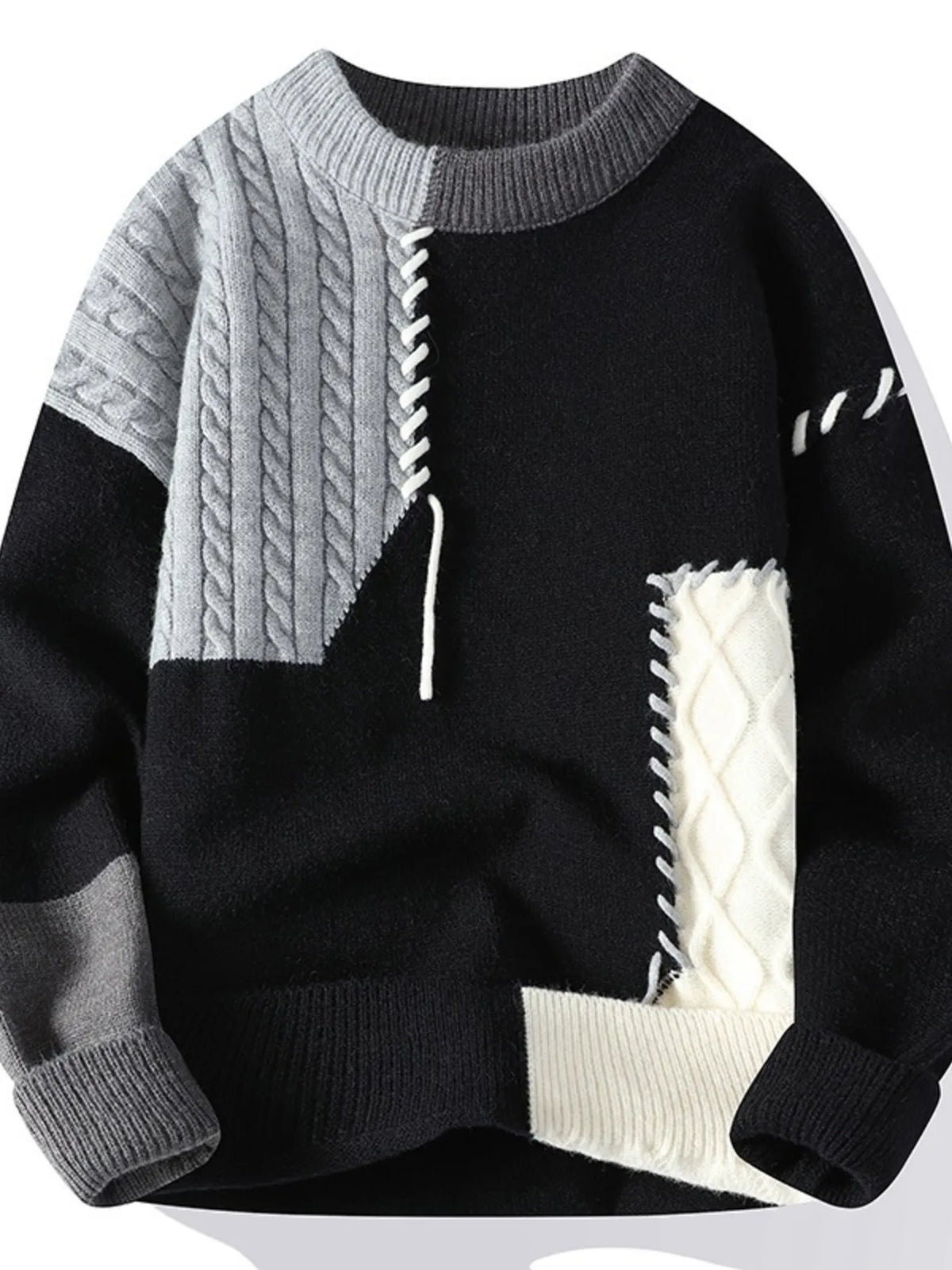 Men's Plus Size Color Block Cable Knit Sweater – view 3