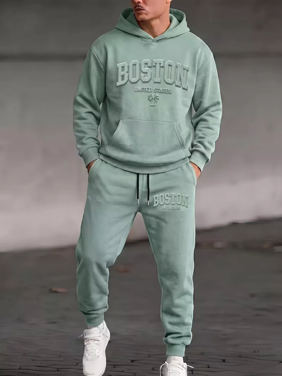 Men's Full Size Kangaroo Pocket Hoodie and Pants Set Plus Size – view 3