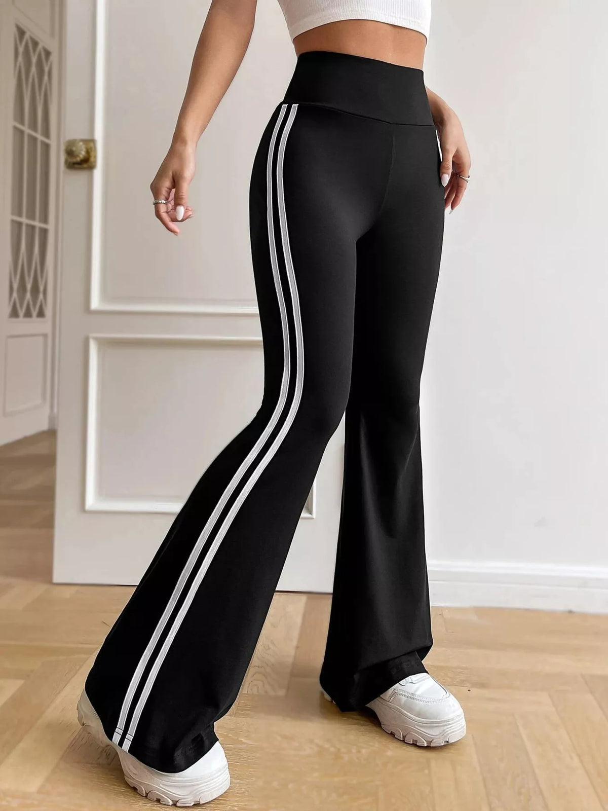 High-Waisted Side-Striped Flare Active Pants – view 3