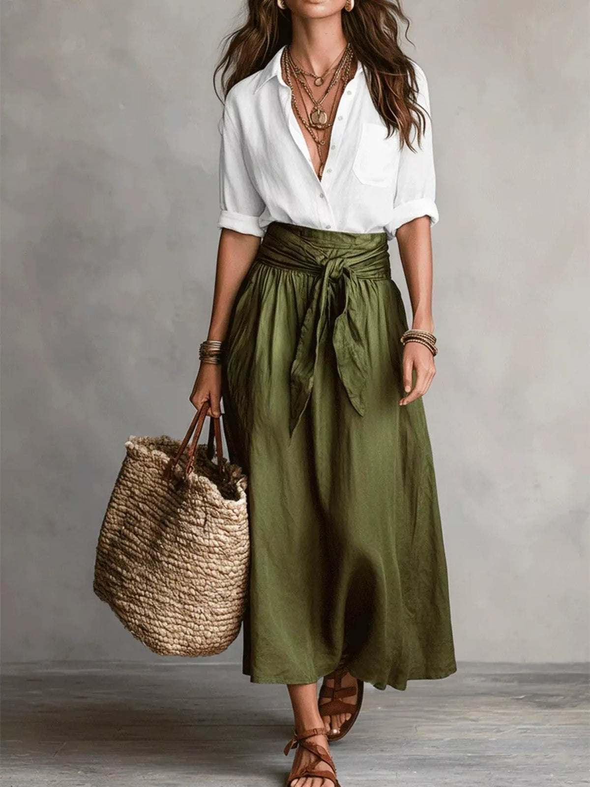 Full Size Button-Down Shirt and Skirt Set Plus Size