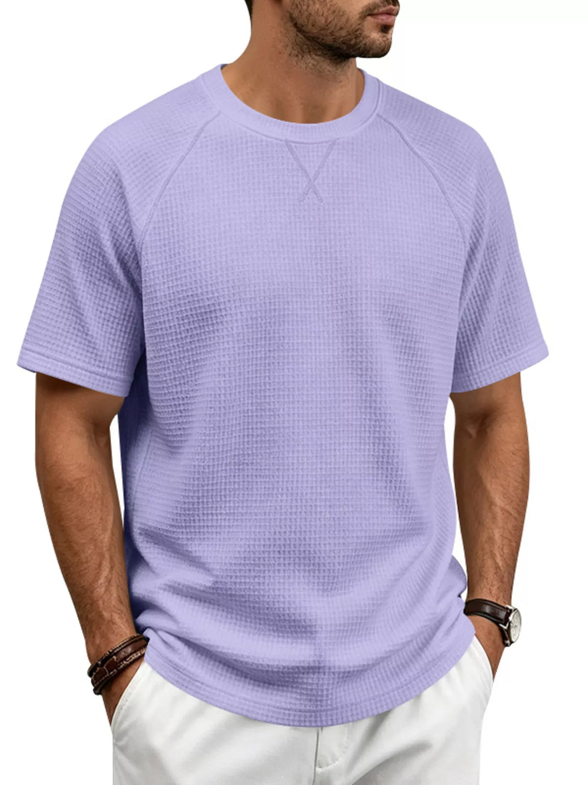 Men's Full Size Waffle Knit Raglan Short Sleeve T-Shirt Plus Size – view 2
