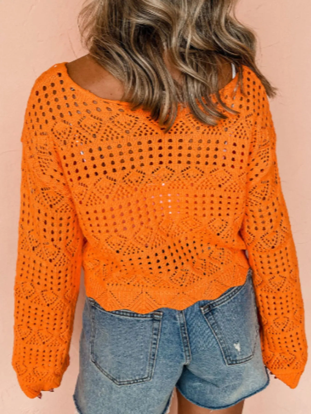 Crochet Boat Neck Knit Cover Up – view 3