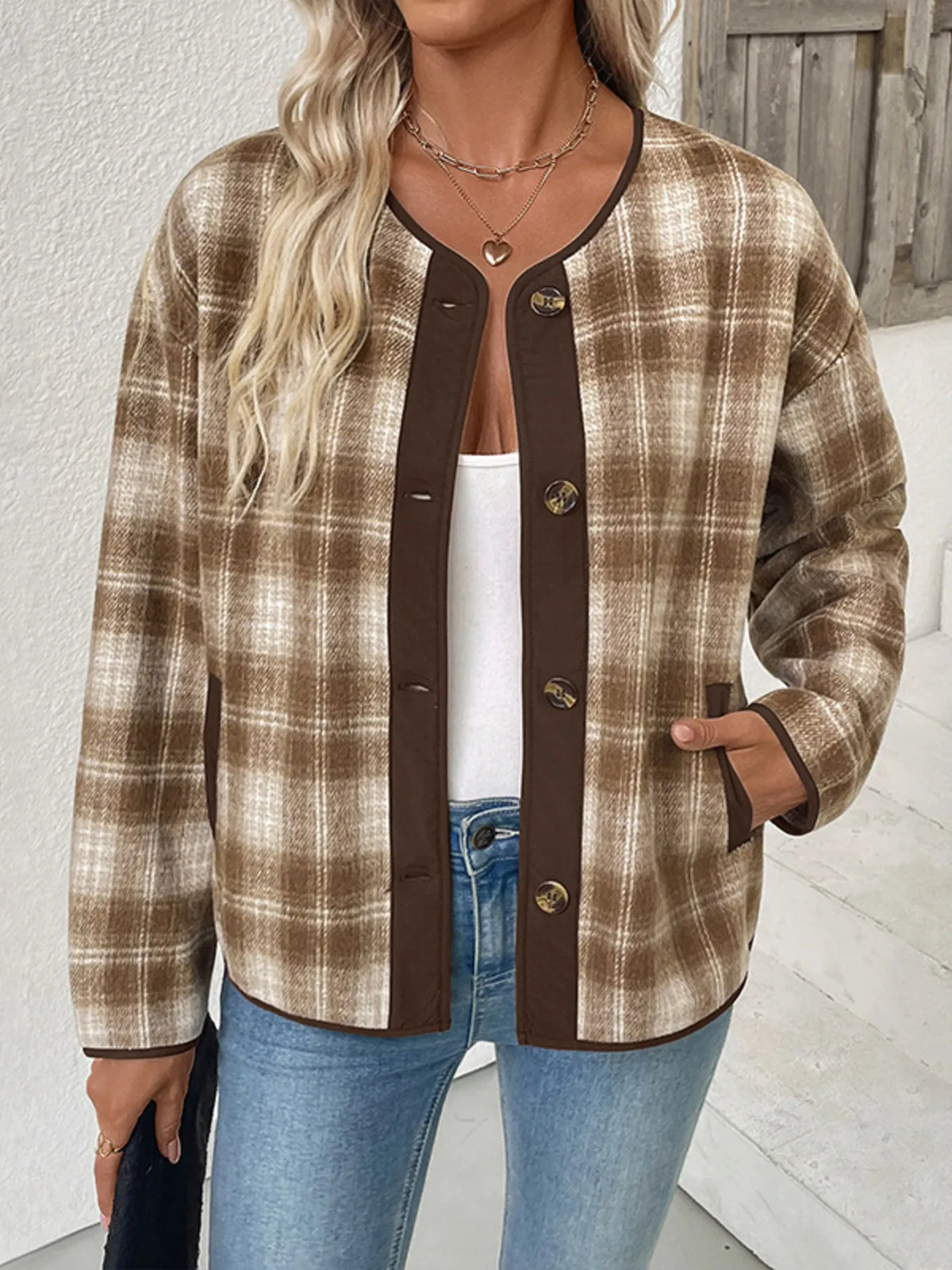 Plaid Long Sleeve Button-Up Jacket – view 2
