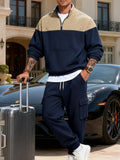 Men's Full Size Quilted Quarter-Zip Top and Cargo Joggers Set Plus Size