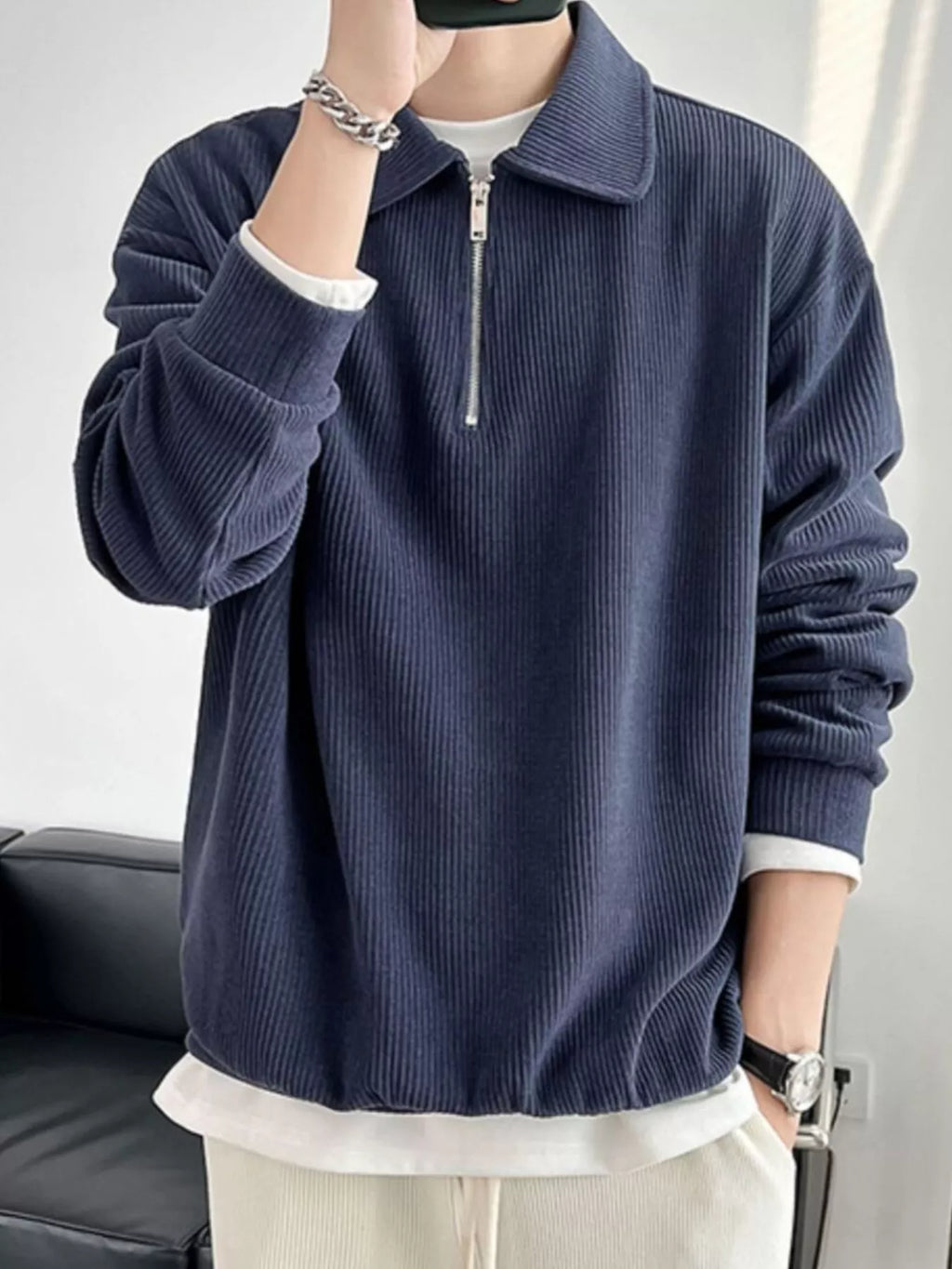 Men's Plus Size Corduroy Half-Zip Polo – view 2
