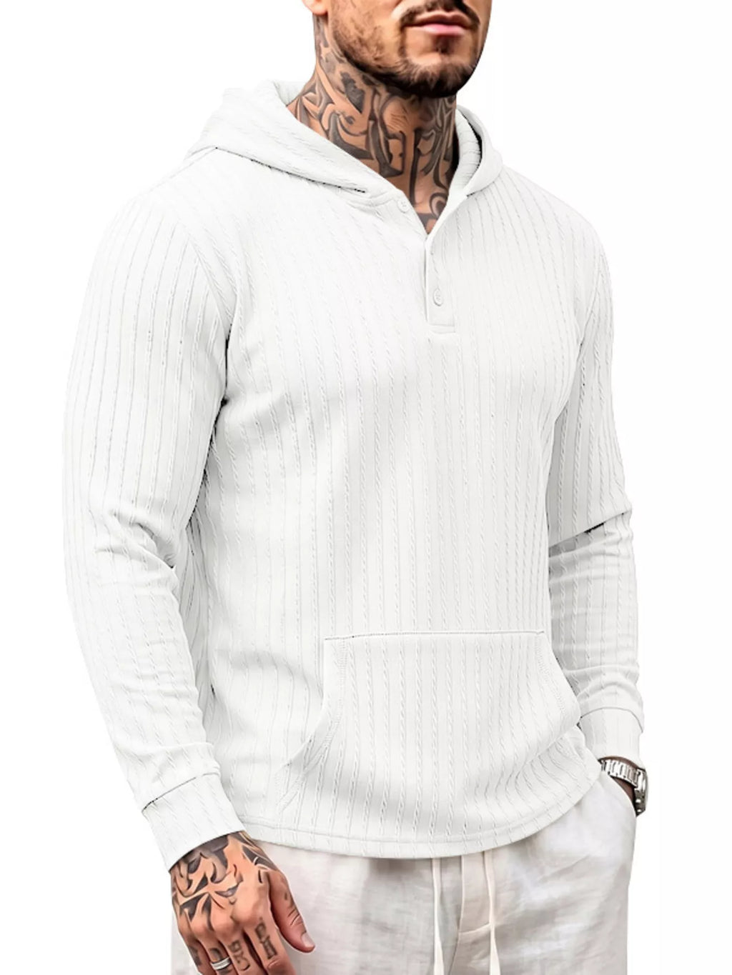 Men's Full Size Casual Kangaroo Pocket Knit Hoodie Plus Size – view 2
