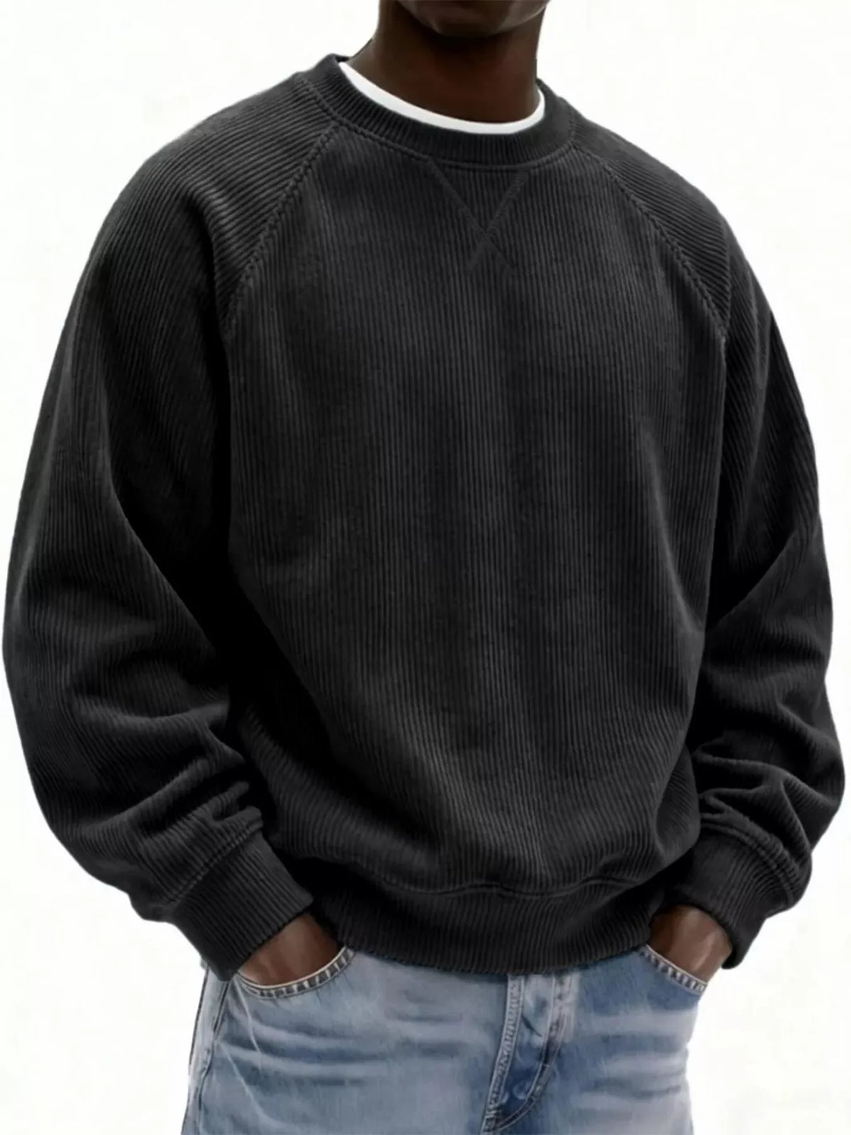 Men's Full Size Corduroy Crew Neck Sweatshirt Plus Size – view 3