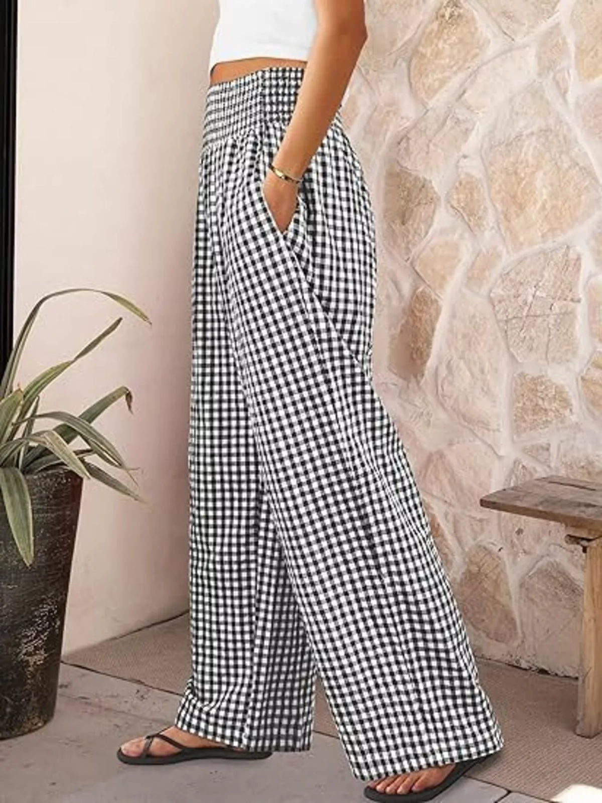 Gingham Wide-Leg Pants – view 3