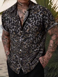 Men's Short Sleeve Leopard Print Casual Button-Down Shirt