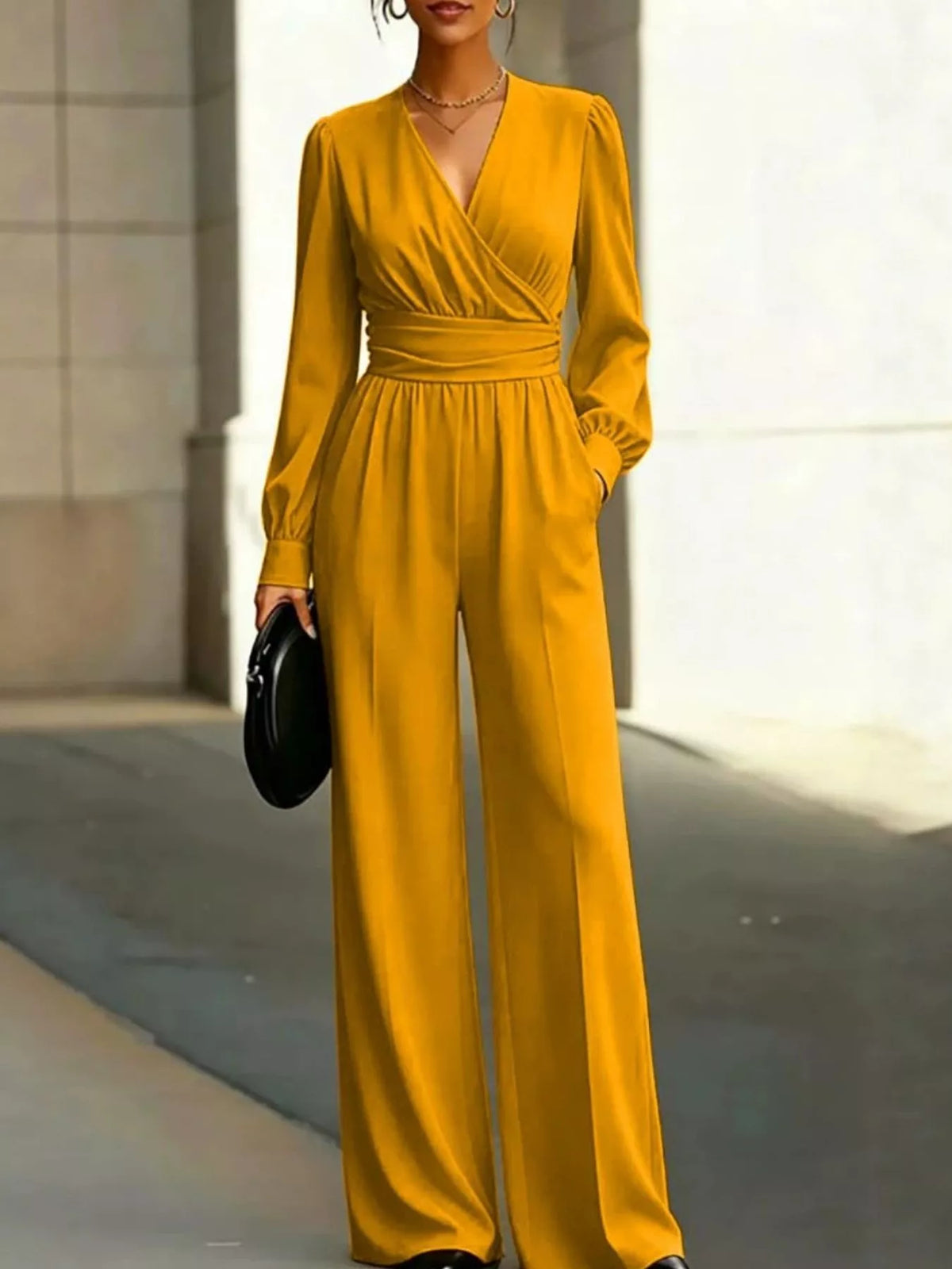 Surplice Long Sleeve Wide-Leg Jumpsuit – view 3
