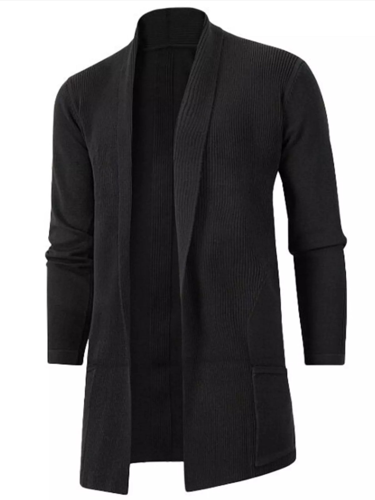 Men's Plus Size Solid Color Open Front Long Sleeve Knit Cardigan