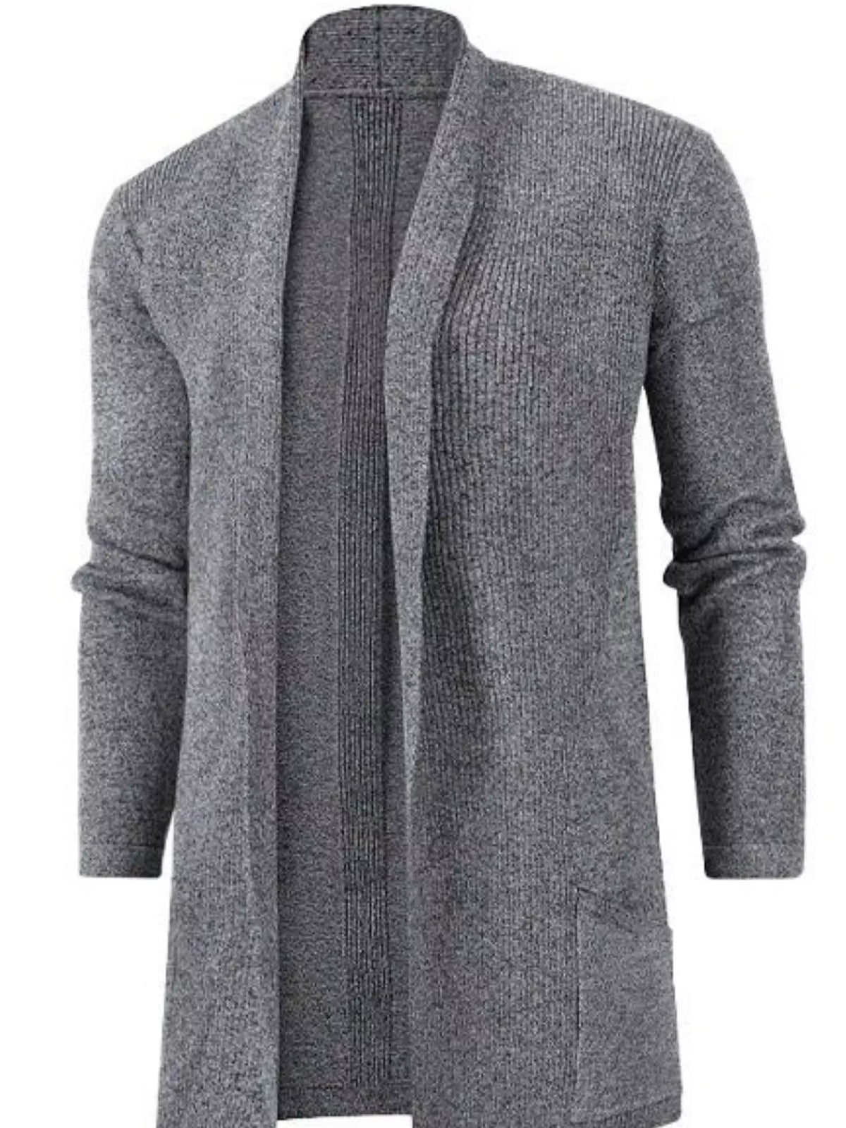 Men's Plus Size Solid Color Open Front Long Sleeve Knit Cardigan – view 2
