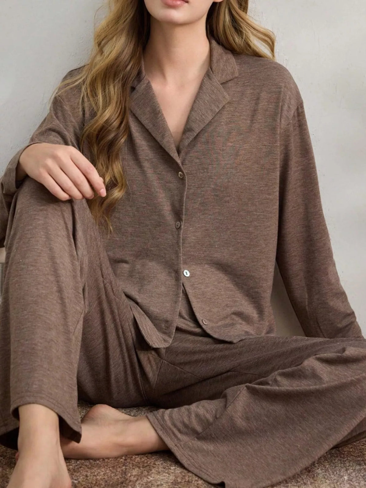 Button-Down Top and Wide-Leg Pants Lounge Set – view 2
