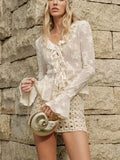 Ruffled Tie Front Flare Sleeve Blouse – view 2