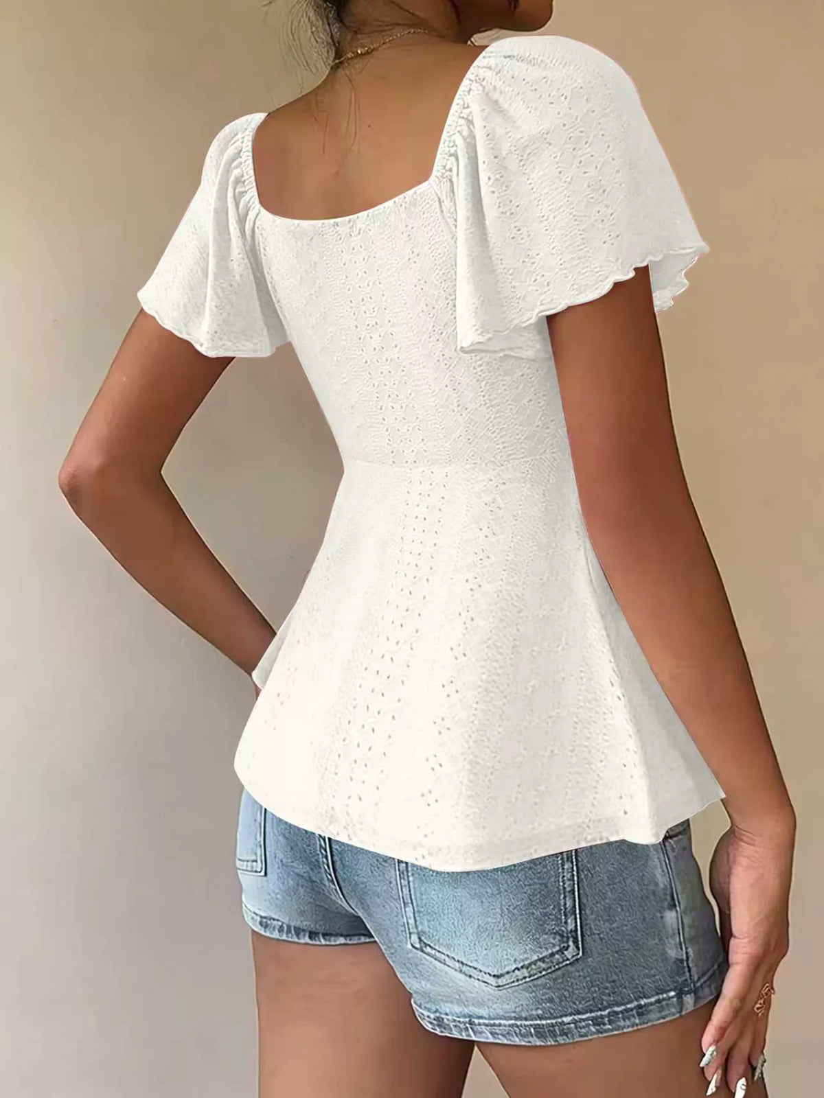 Sweetheart Neck Flutter Sleeve Top – view 3