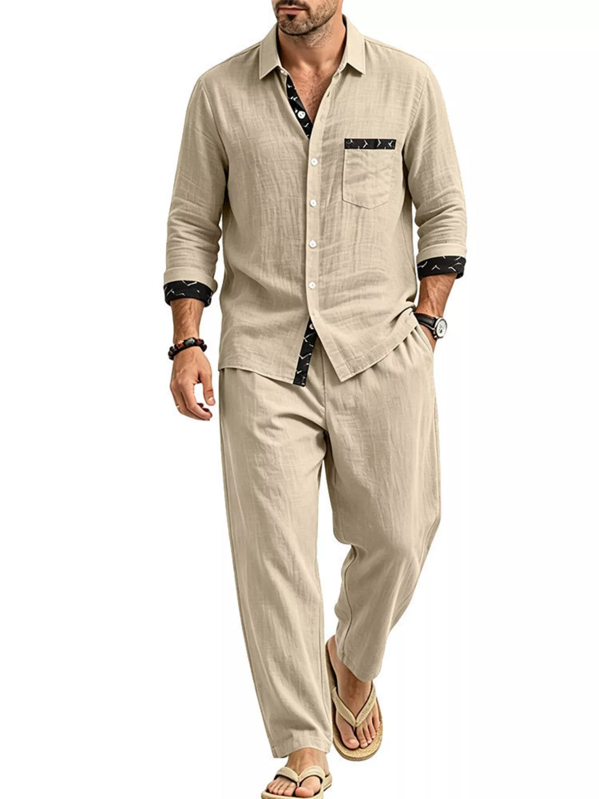 Men's Full Size Casual Button Up Shirt and Pants Two-Piece Set Plus Size – view 3
