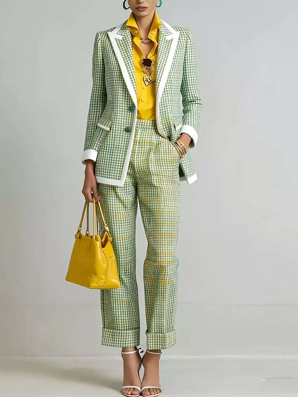 Plaid Blazer and Pants Suit Set
