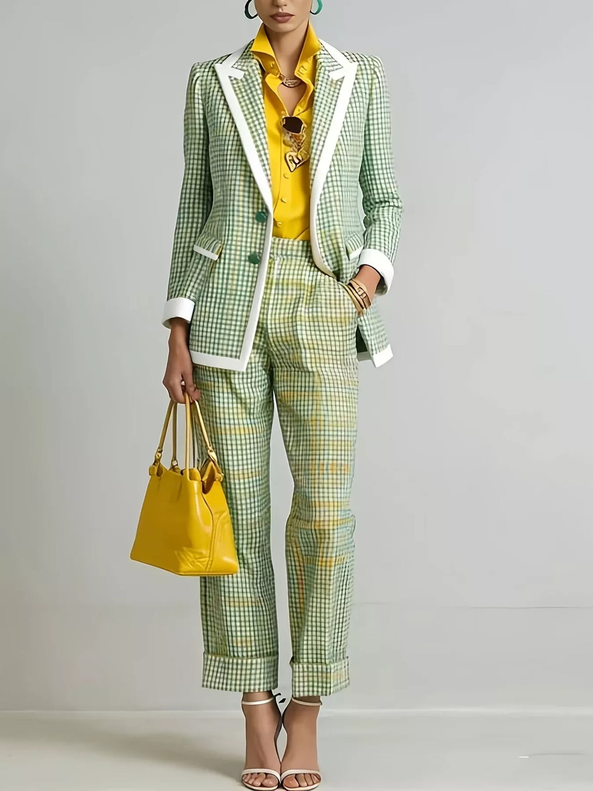 Plaid Blazer and Pants Suit Set