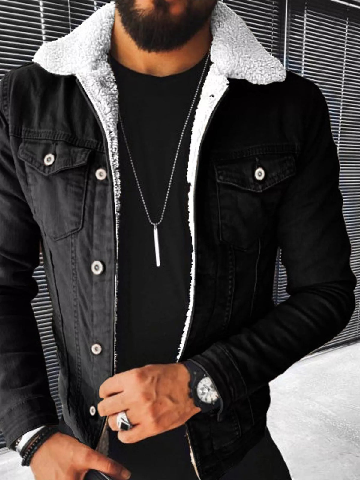 Men's Full Size Sherpa-Lined Denim Jacket Plus Size – view 3