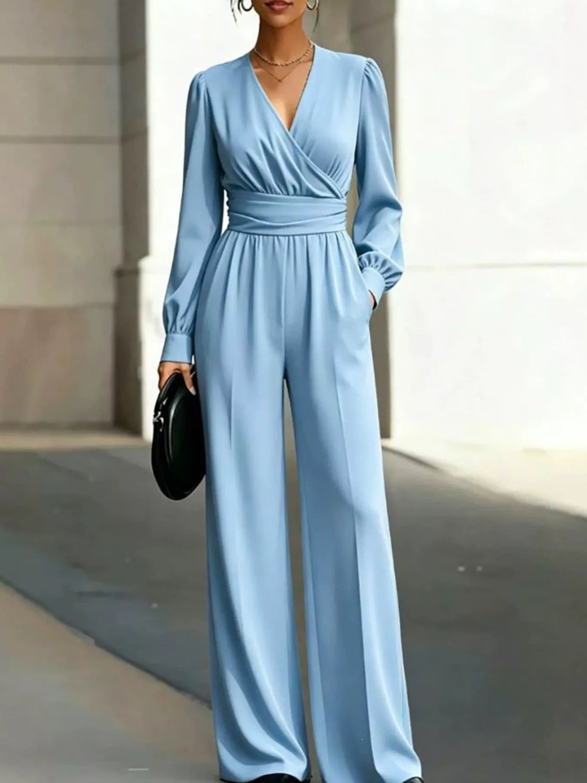 Surplice Long Sleeve Wide-Leg Jumpsuit – view 2