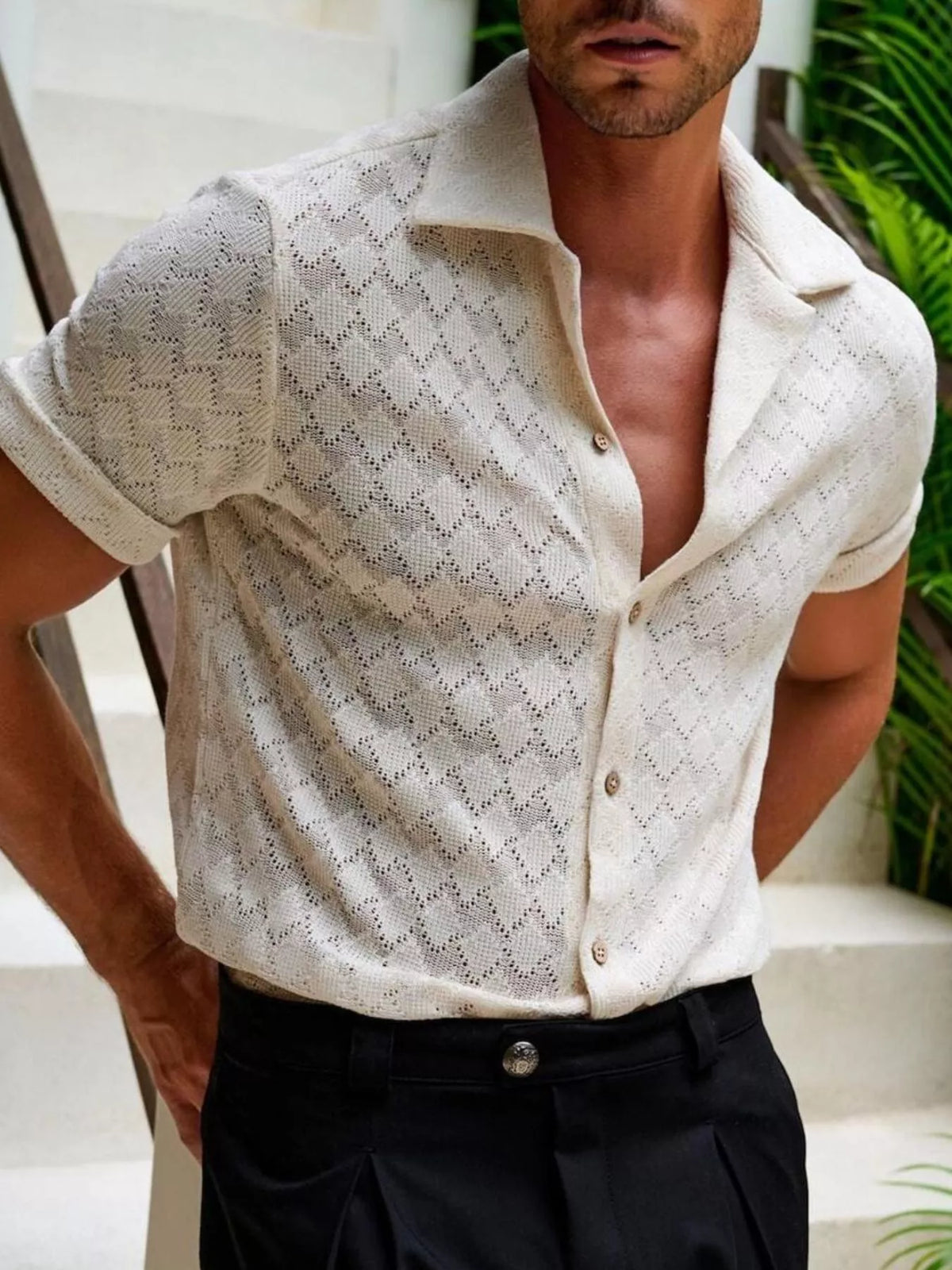 Men's Openwork Short Sleeve Cardigan – view 2