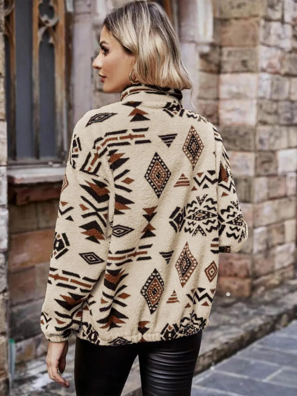 Geometric Zip Up Long Sleeve Outerwear – view 2