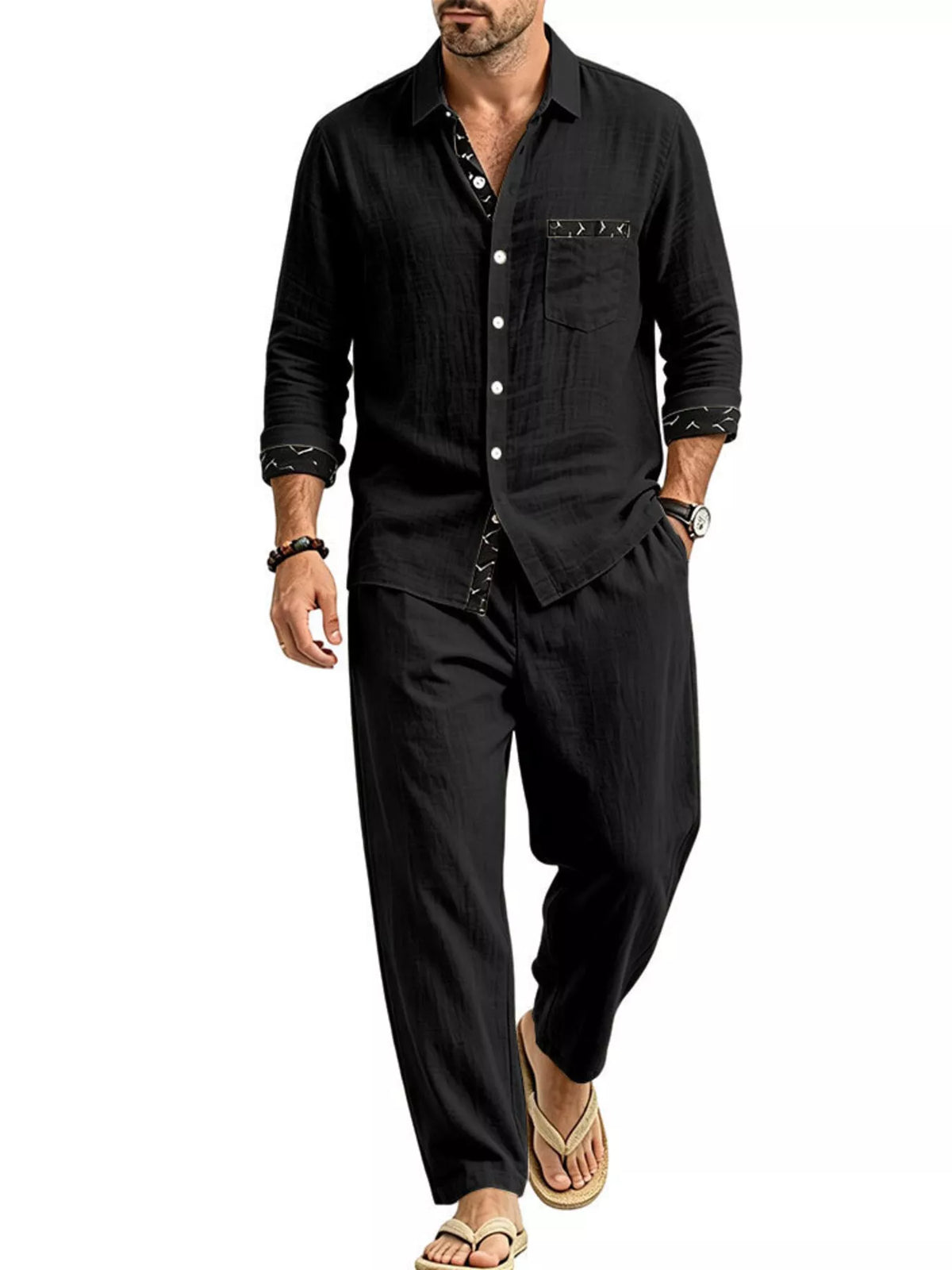 Men's Full Size Casual Button Up Shirt and Pants Two-Piece Set Plus Size – view 2