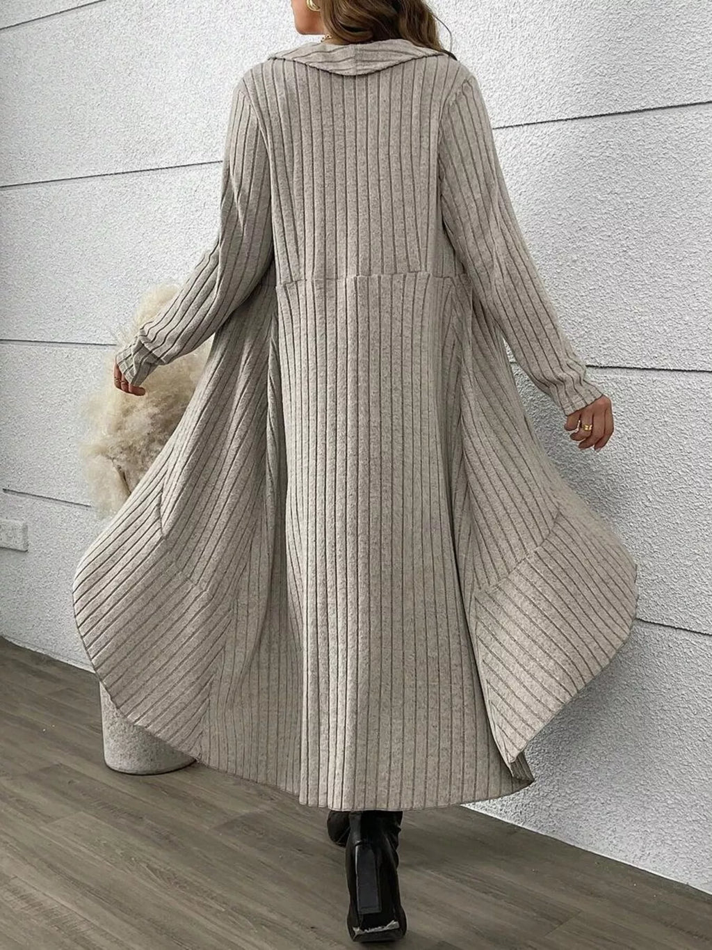 Full Size Ribbed Knit Cardigan and Plaid Dress Two-Piece Set Plus Size – view 3