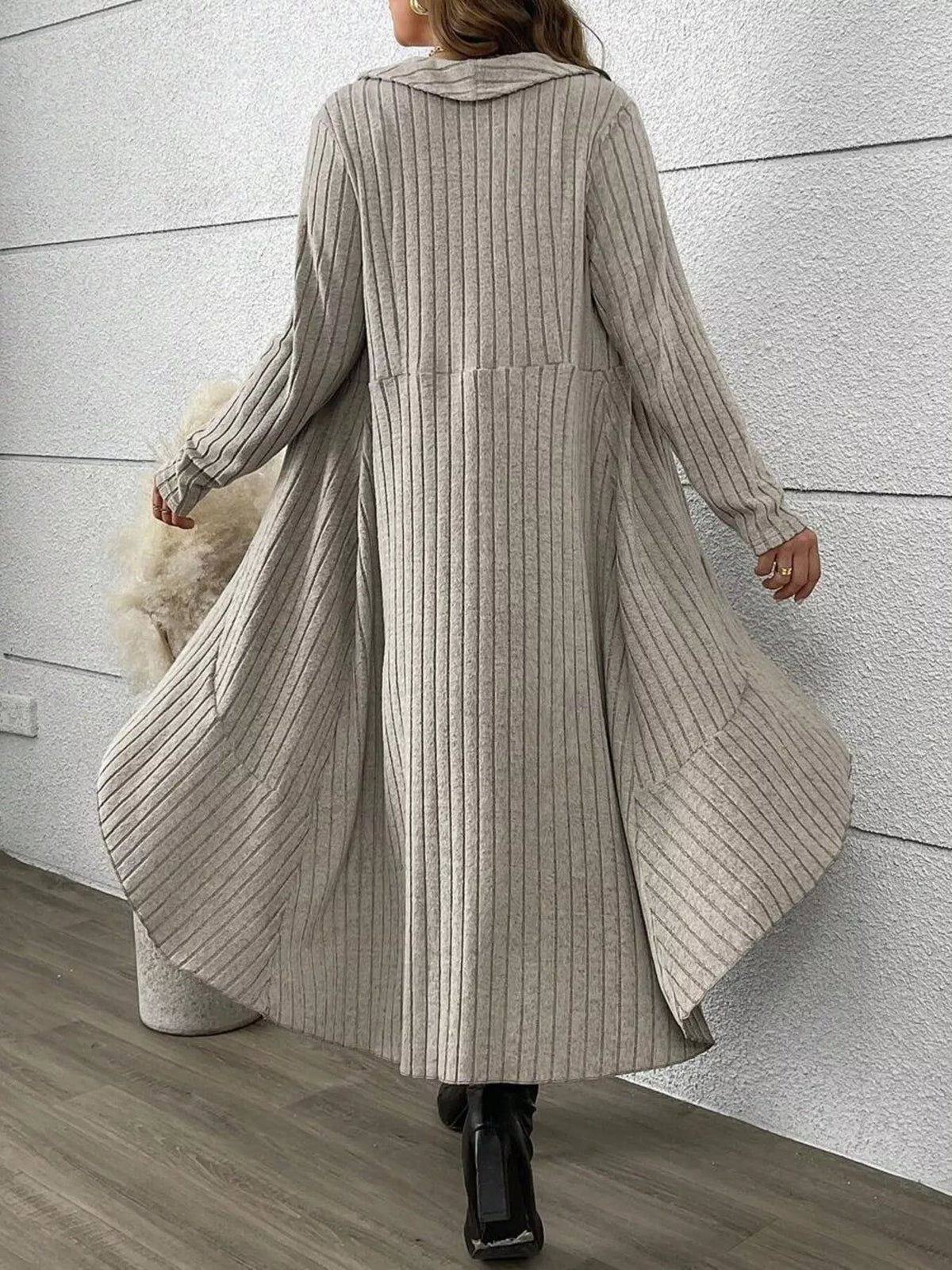 Full Size Ribbed Knit Cardigan and Plaid Dress Two-Piece Set Plus Size – view 3