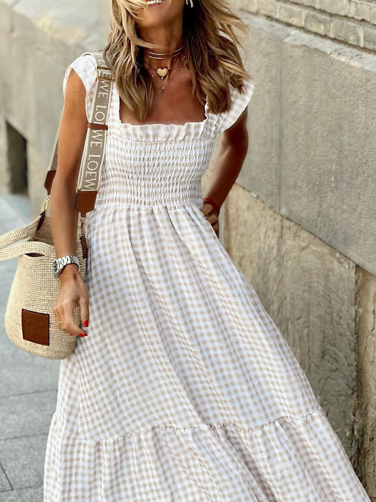 Plaid Ruffle Sleeve Maxi Dress – view 2