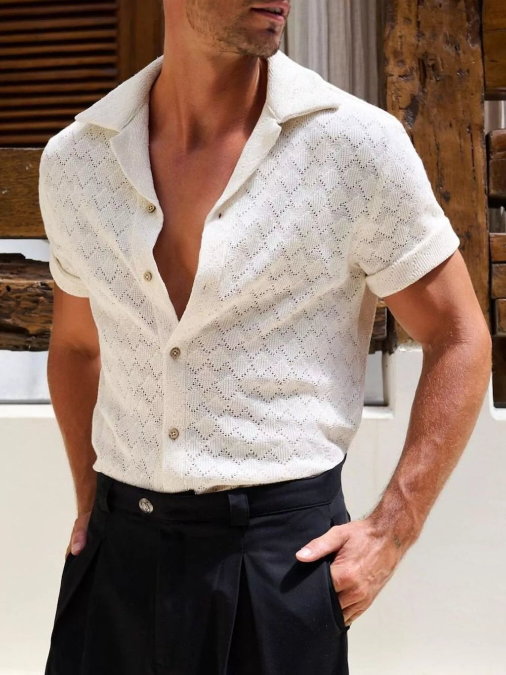 Men's Openwork Short Sleeve Cardigan