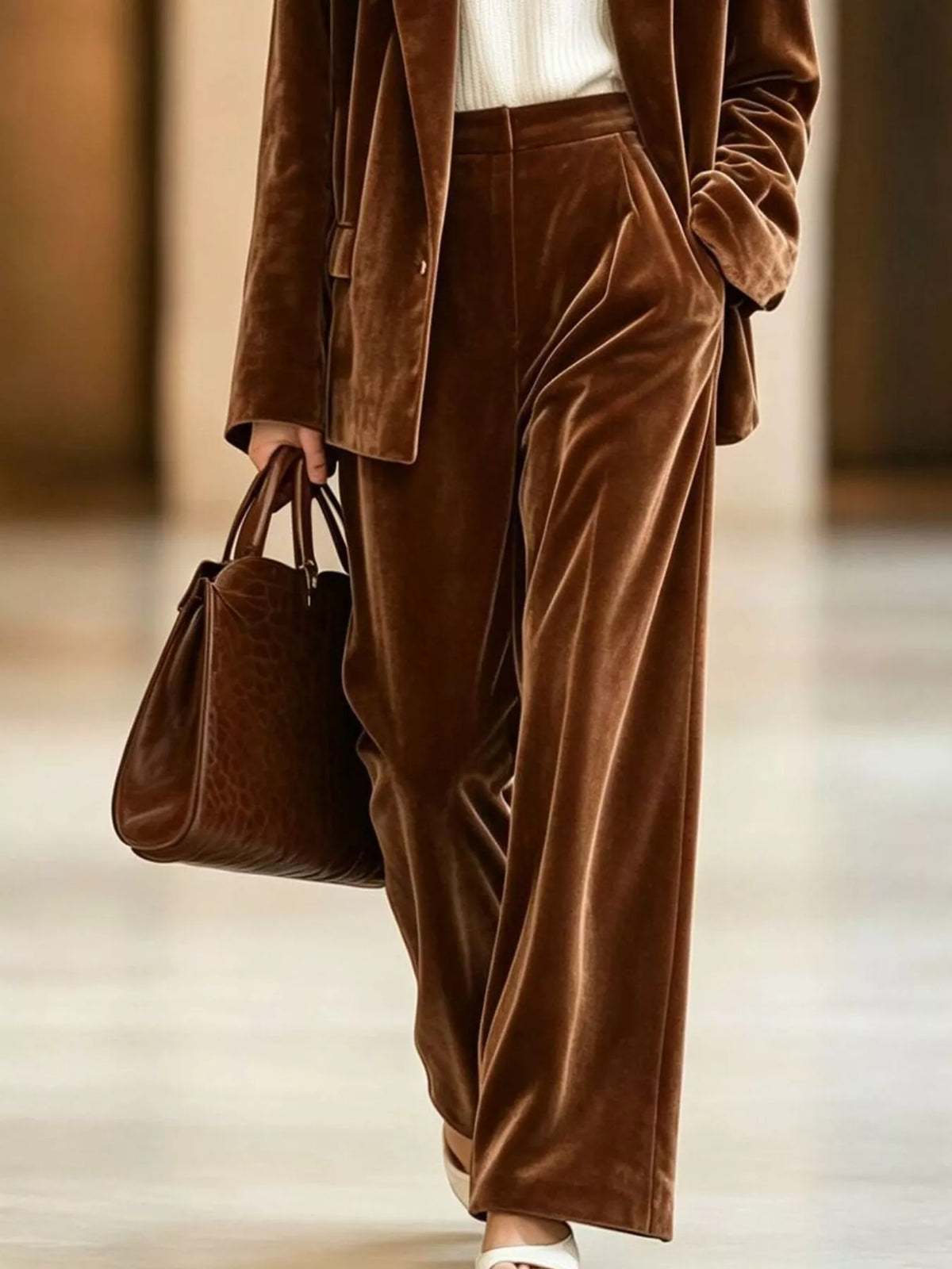 Velvet Blazer and Wide-Leg Pants Two-Piece Set – view 3