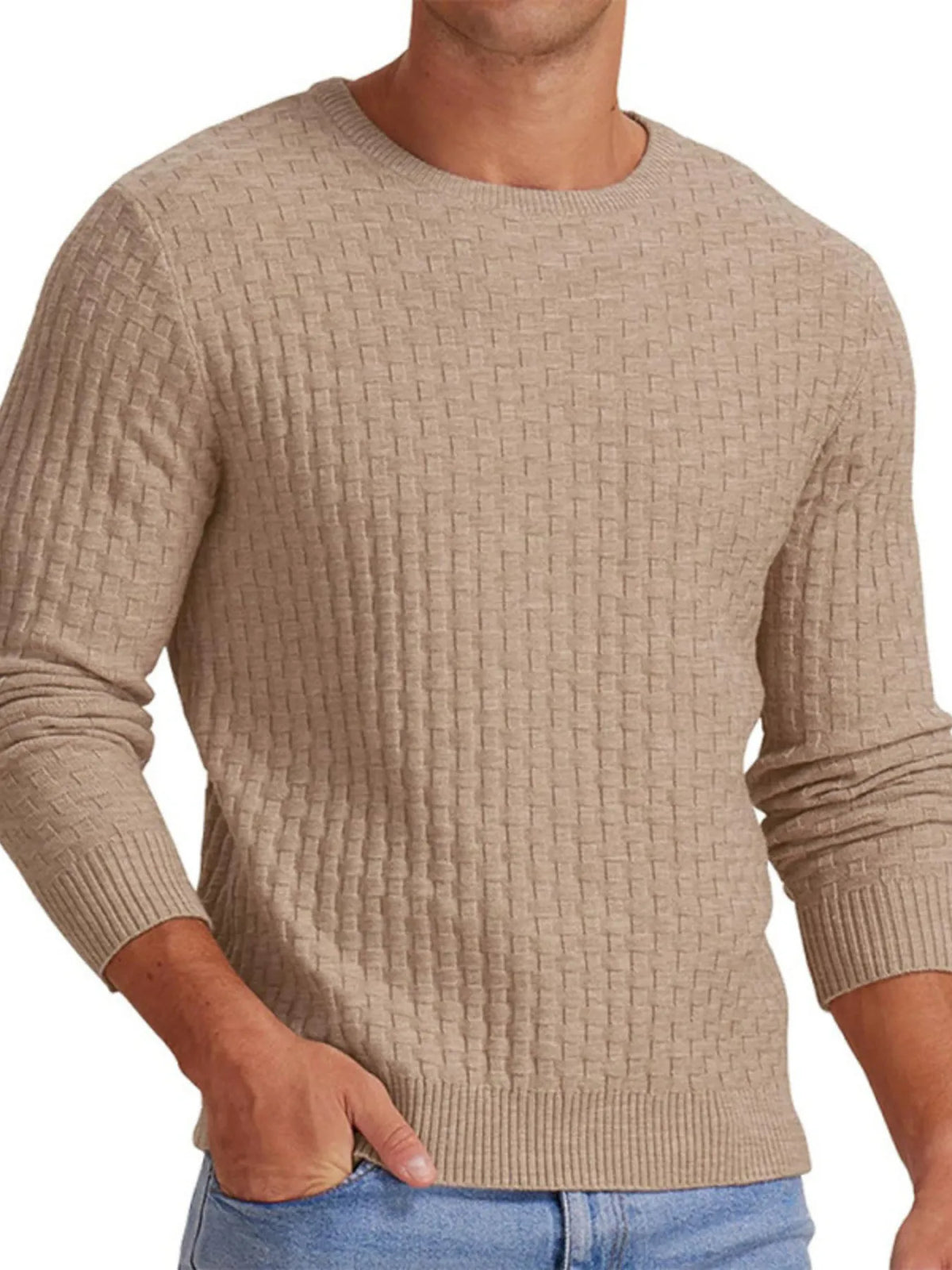 Men's Full Size Ribbed Hem Round Neck Sweater Plus Size – view 2