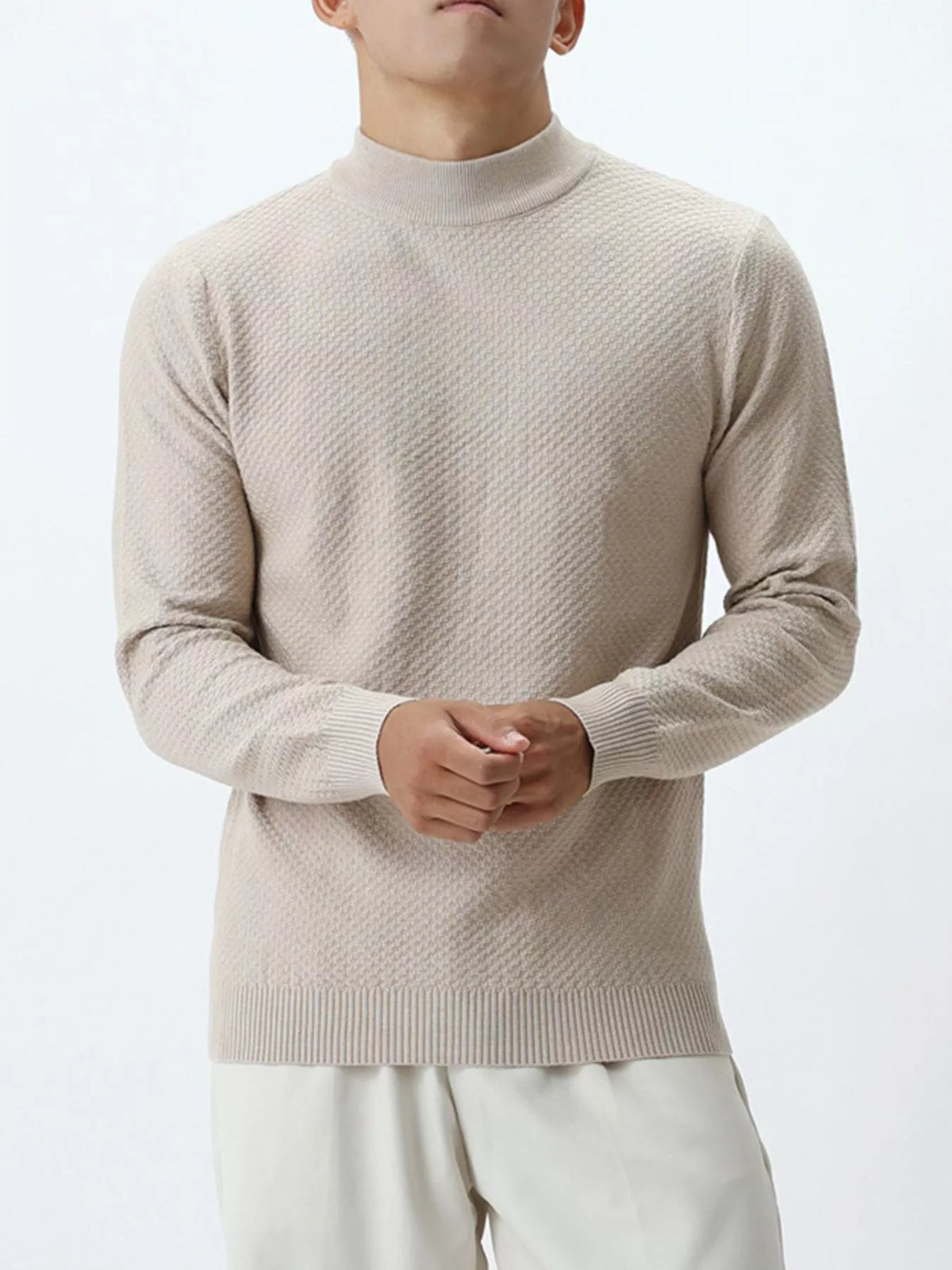 Men's Plus Size Textured Mock Neck Knit Top