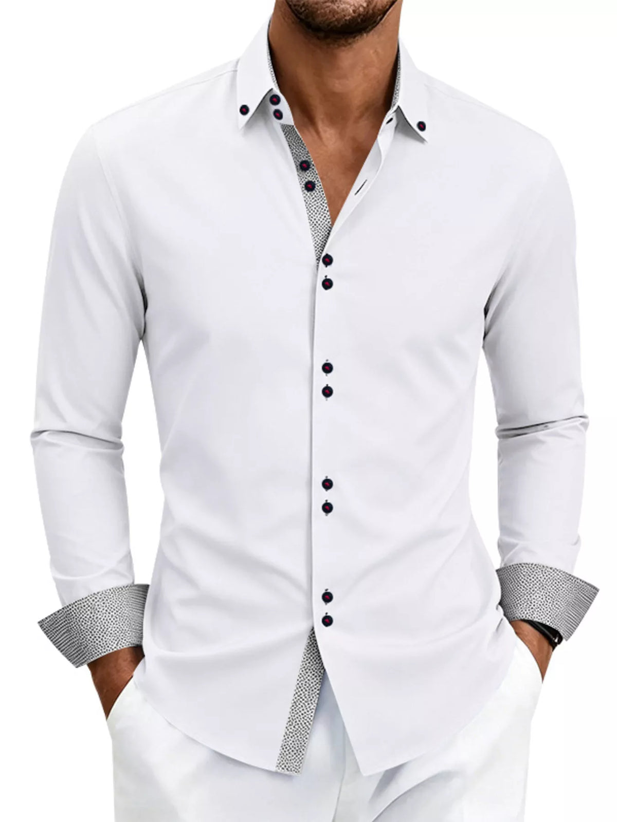 Men's Full Size Slim Fit Contrast Trim Shirt Plus Size – view 2