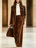 Velvet Blazer and Wide-Leg Pants Two-Piece Set