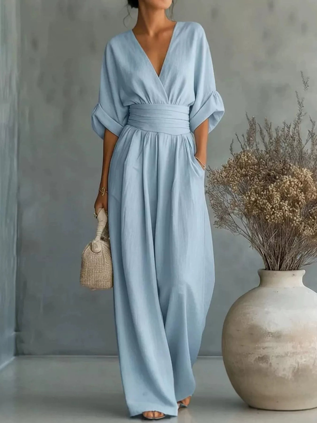 Full Size Half Sleeve Wide-Leg Jumpsuit Plus Size – view 3