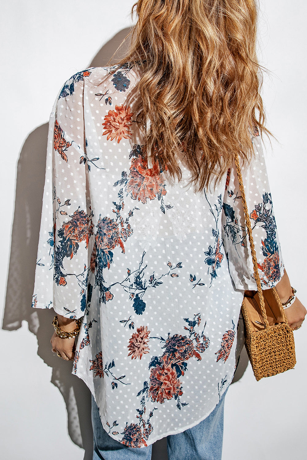 Floral Three-Quarter Sleeve Open Front Cardigan – view 2