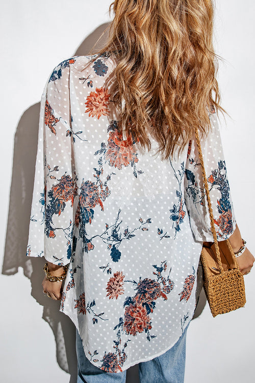 Floral Three-Quarter Sleeve Open Front Cardigan – view 2