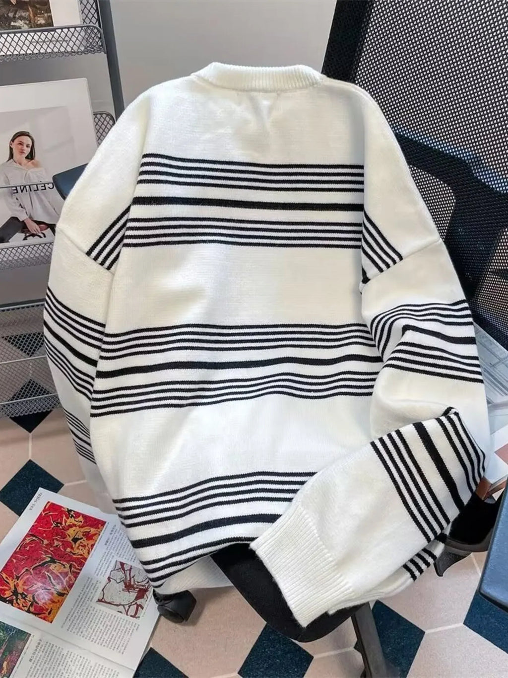 Men's Full Size Striped Pattern Round Neck Sweater Plus Size – view 2