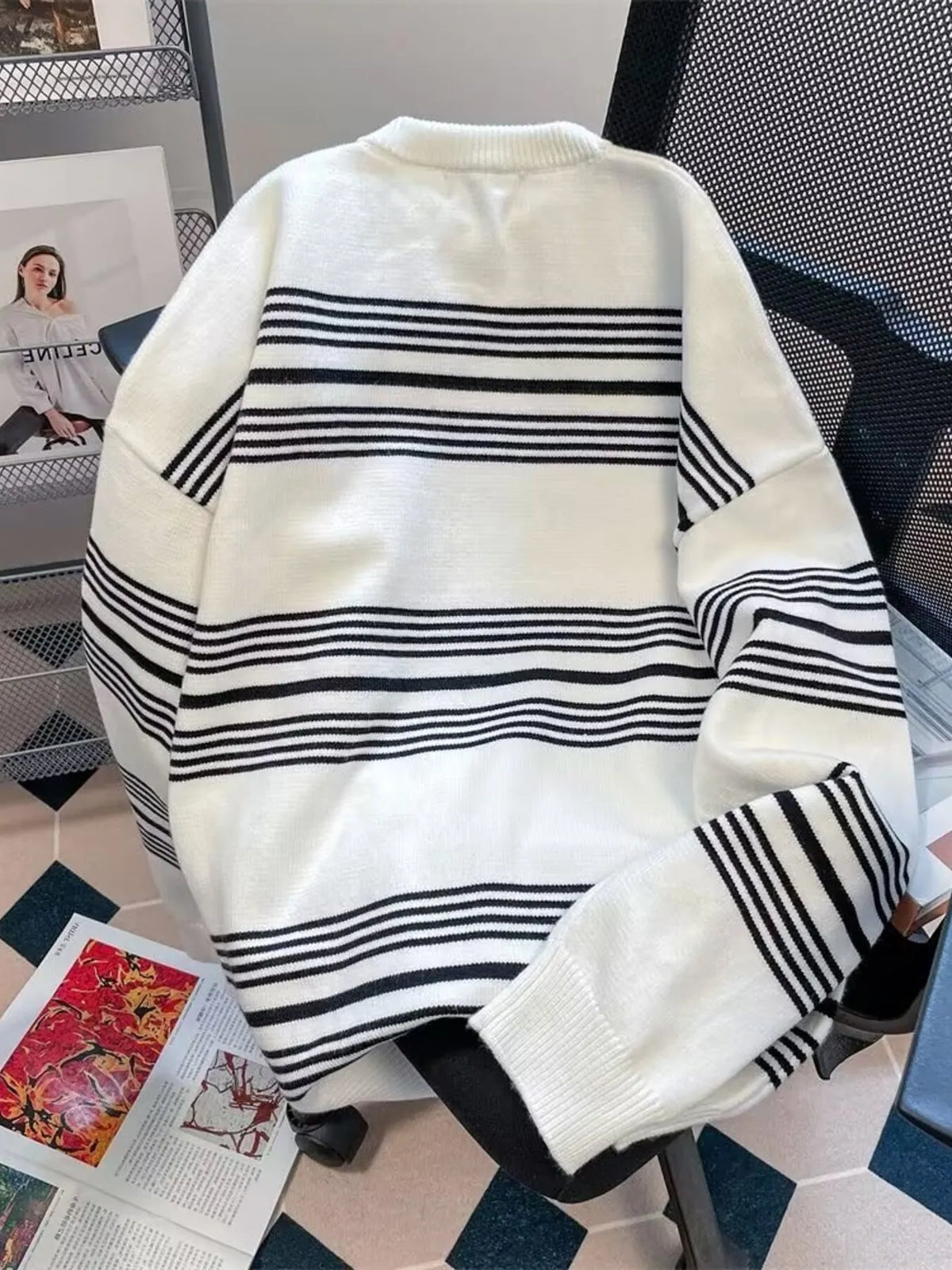 Men's Full Size Striped Pattern Round Neck Sweater Plus Size – view 2