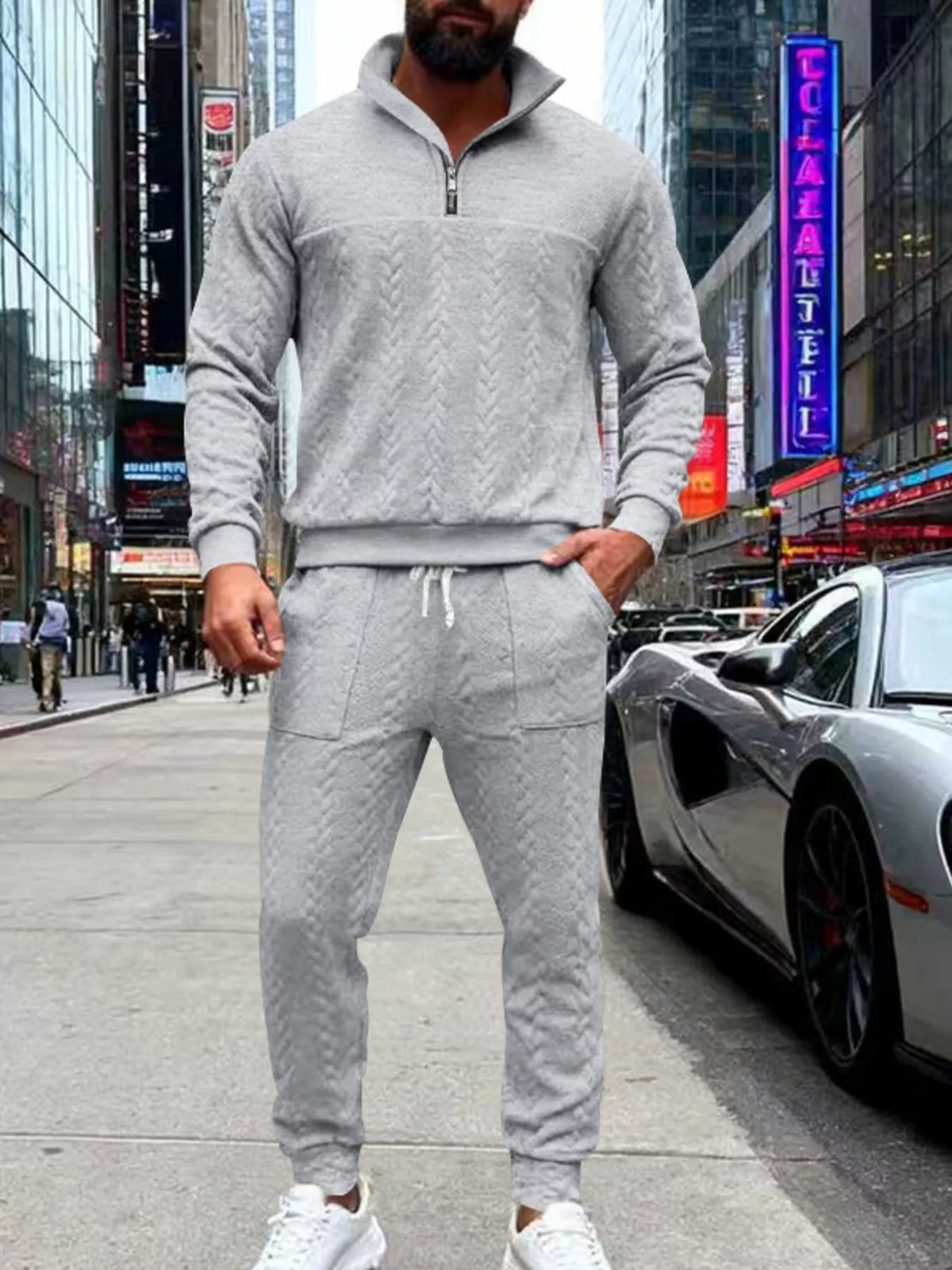 Men's Full Size Quarter-Zip Top and Pants Set Plus Size – view 3
