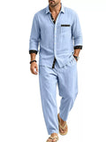 Men's Full Size Casual Button Up Shirt and Pants Two-Piece Set Plus Size